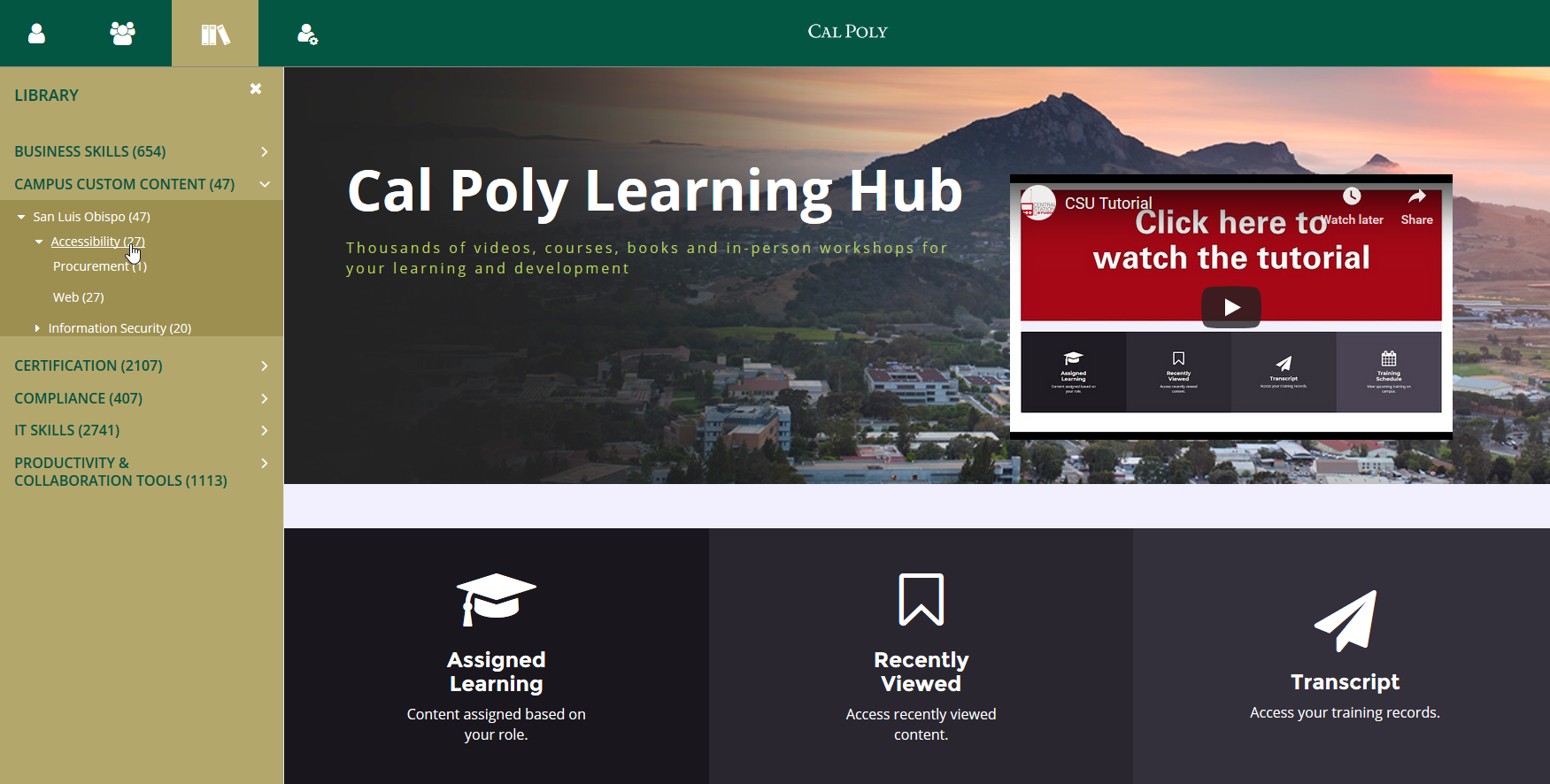 Screenshot of the Cal Poly Learning Hub