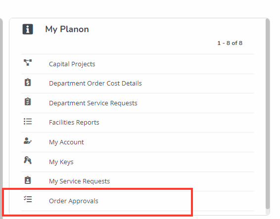 Planon Order Approvals Button