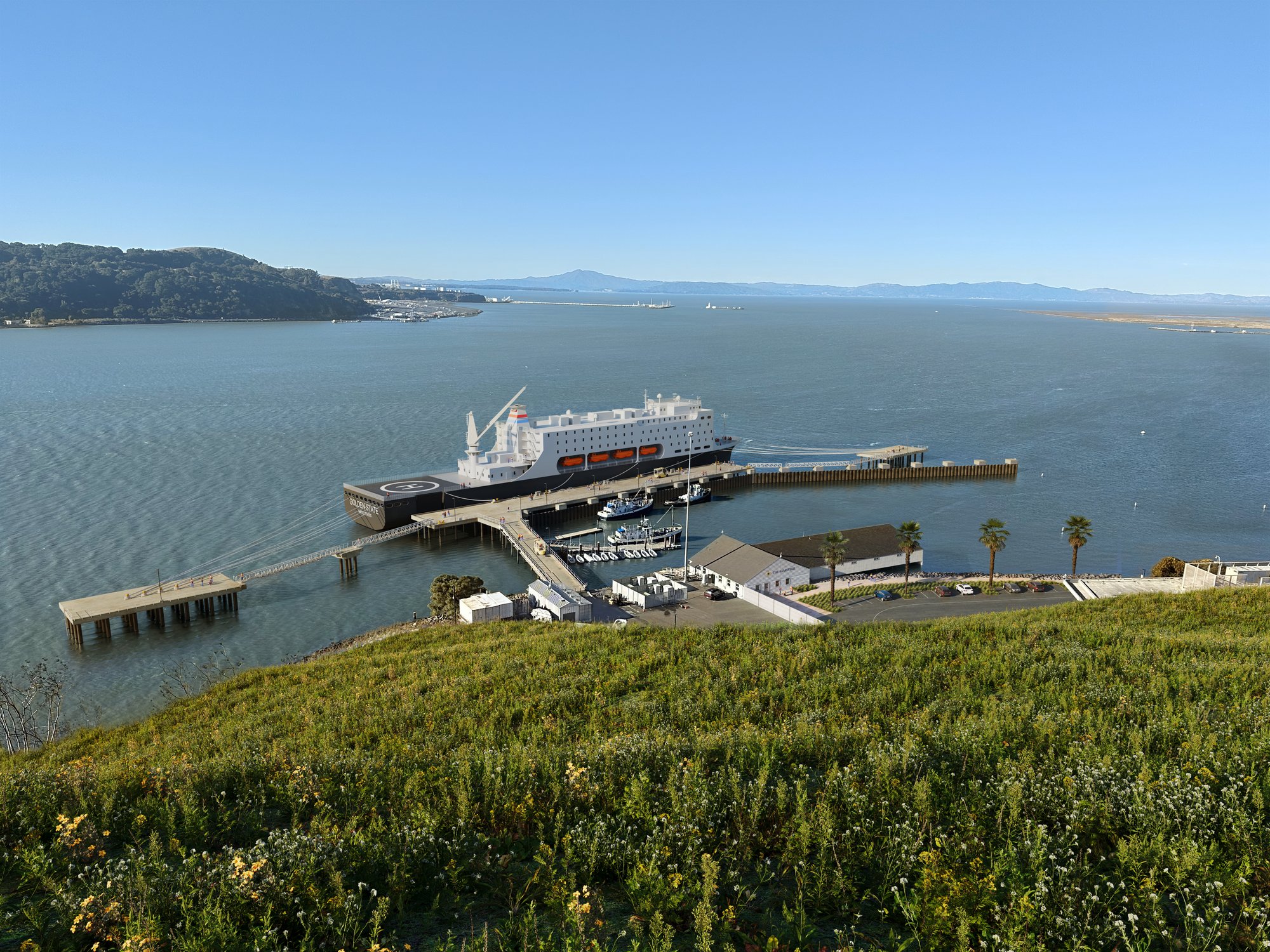 Rendering of Training Ship Golden State at the proposed expanded pier and boat basin
