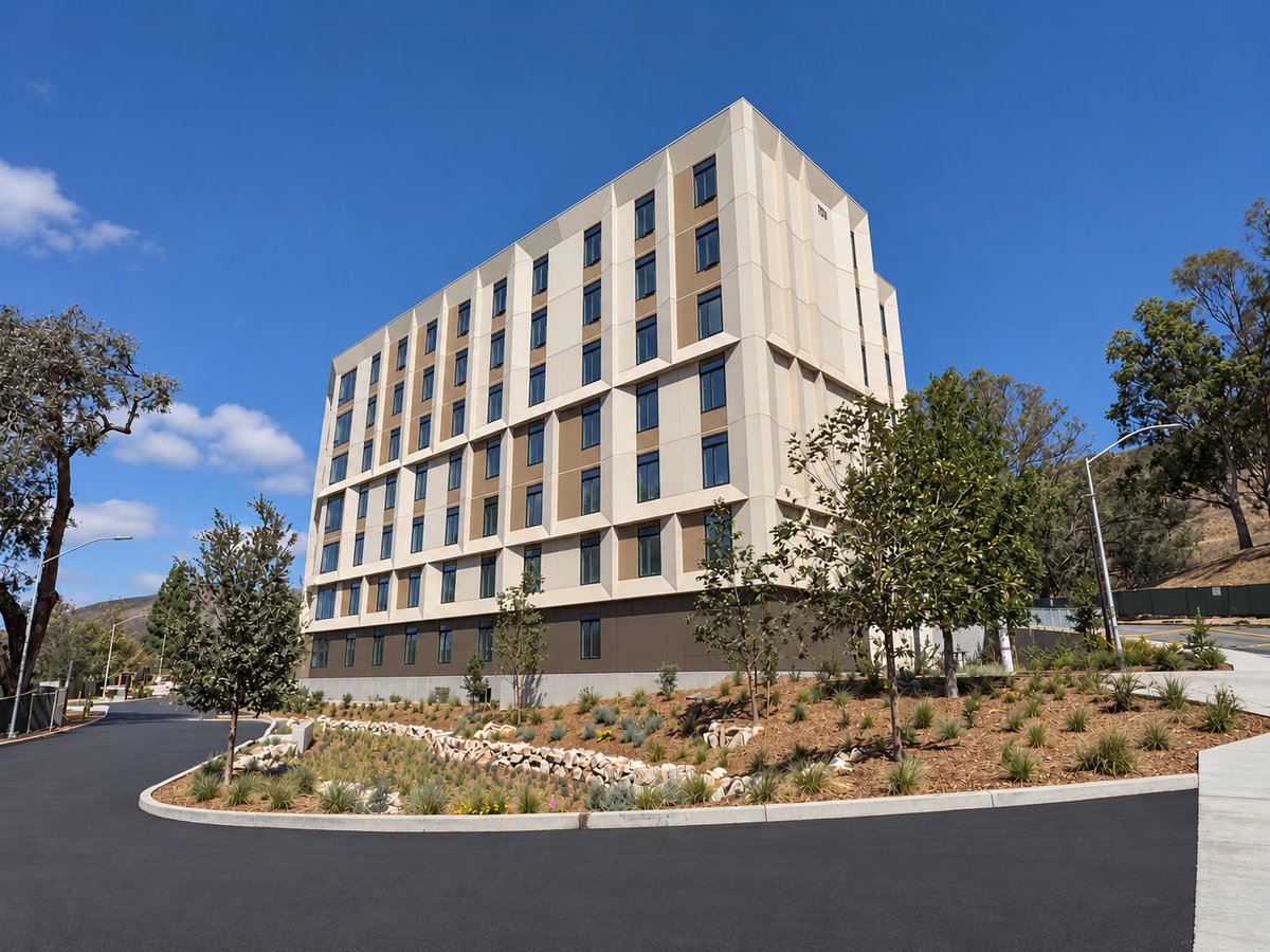 Student Housing Building A with landscaped grounds