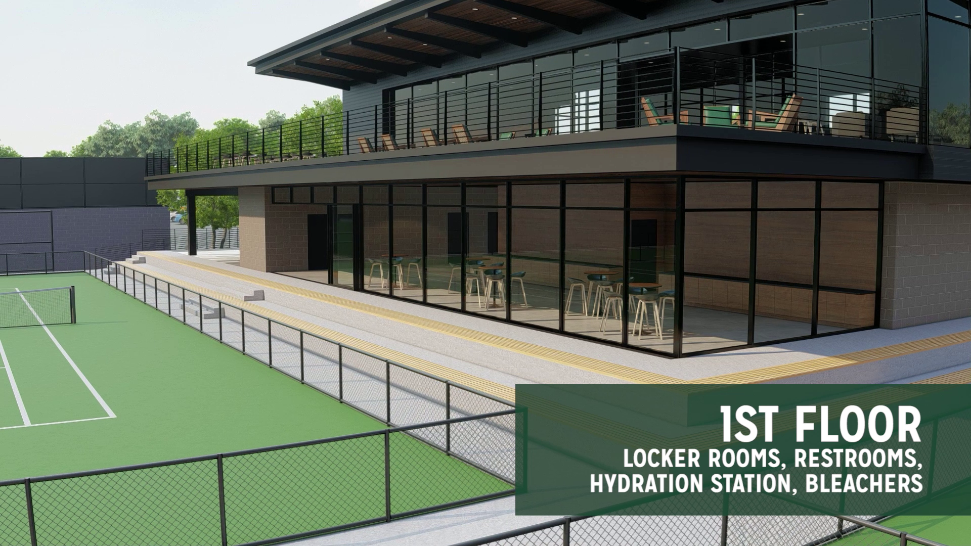 Cal Poly Tennis Clubhouse on first floor view facing court.
