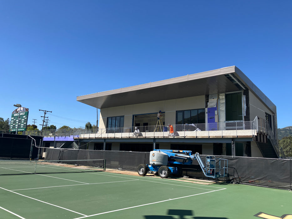 Cal Poly Tennis Clubhouse in construction front view facing tennis courts
