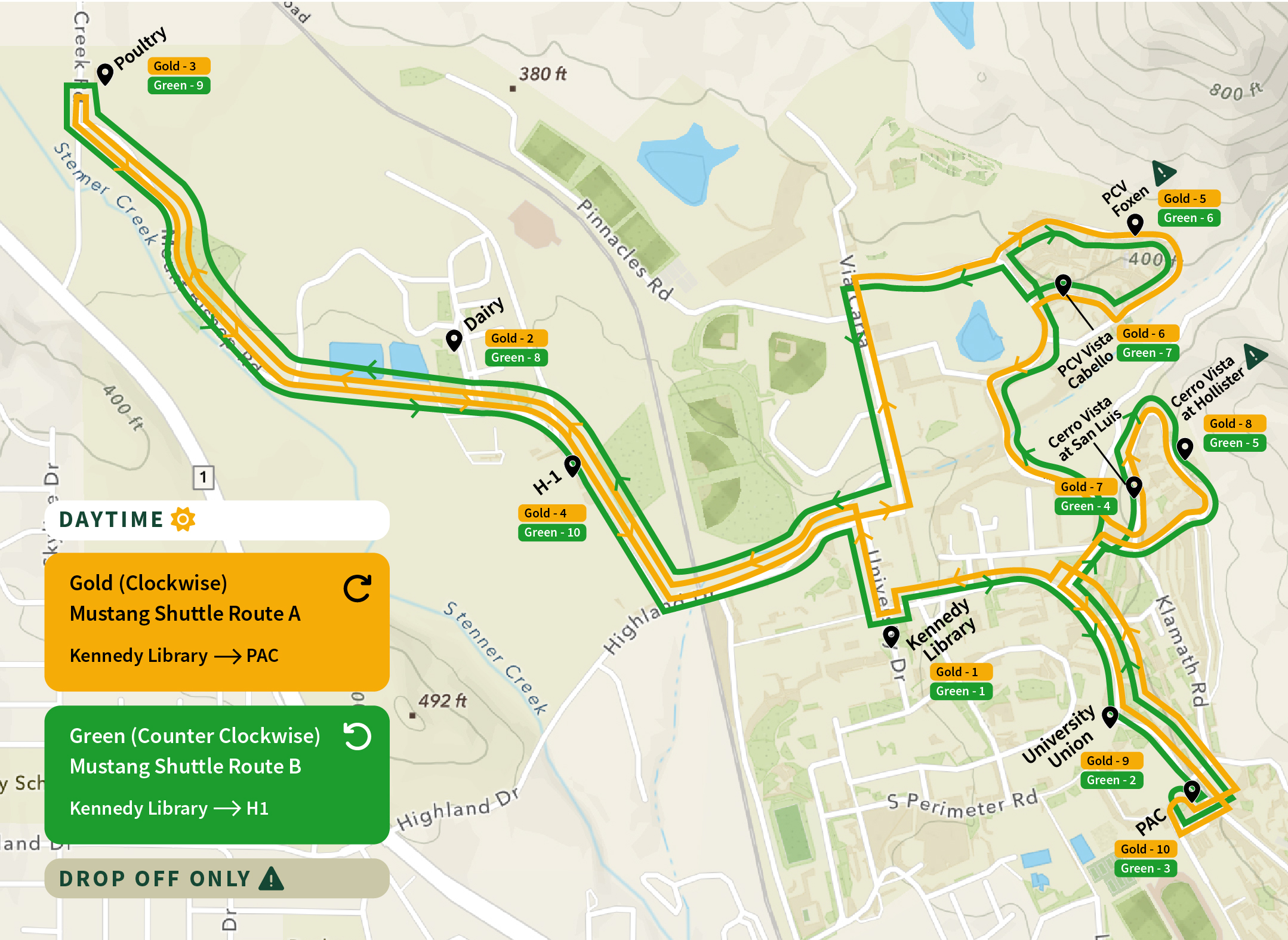 Mustang Shuttle Map Routes Day