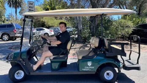 Accessible Cal Poly campus tram with a wheelchair lift