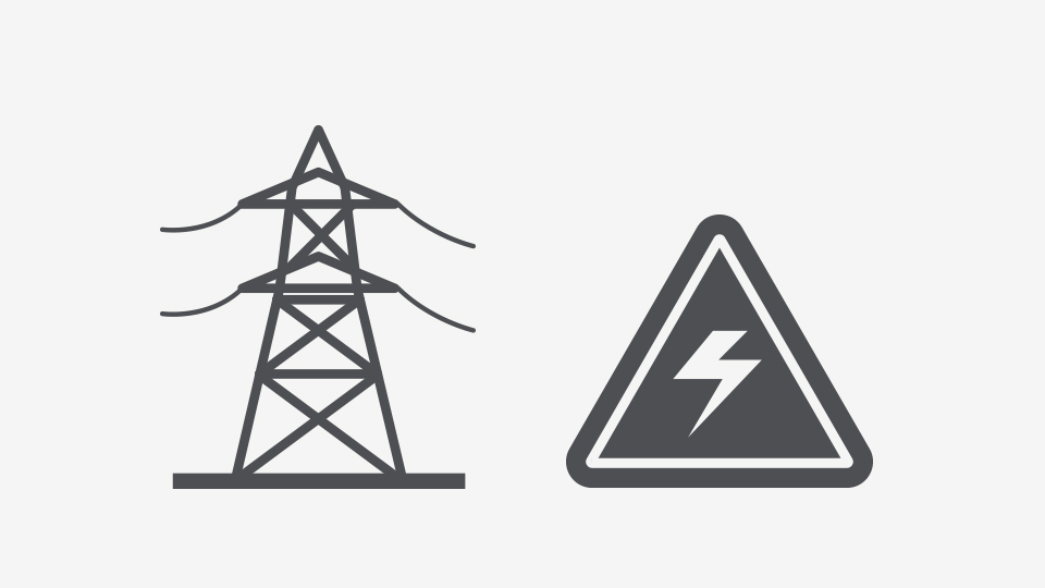 icons of power lines and hazard sign