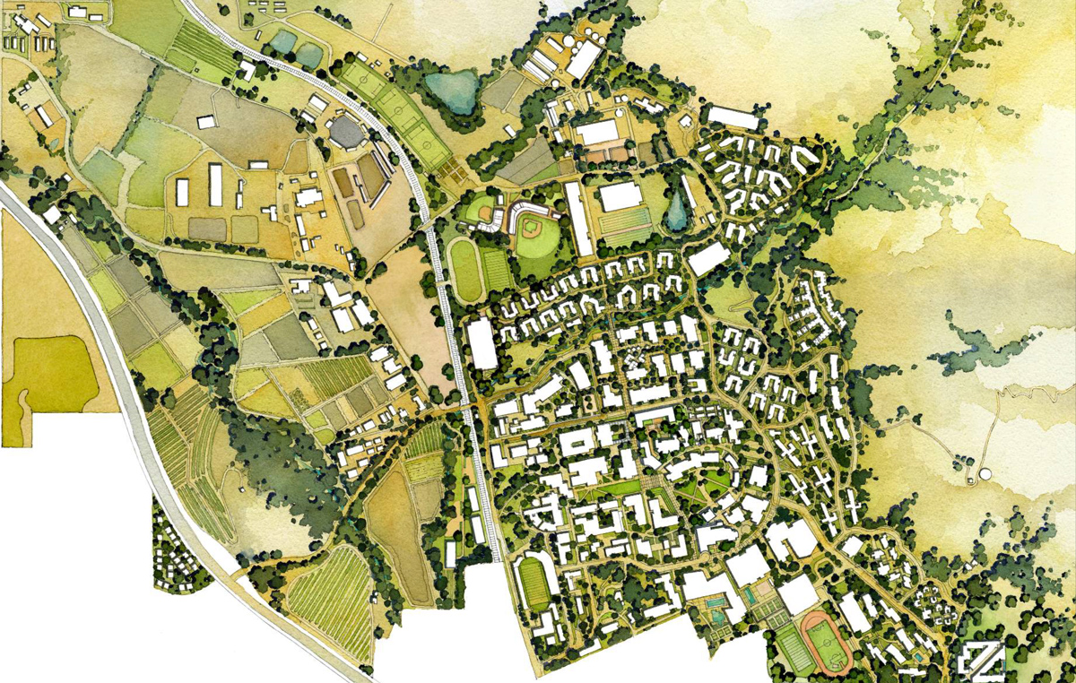 Artist rendering of the campus from above